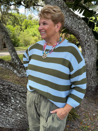 Sugar Rush OLIVE & AQUA Striped Sweater
