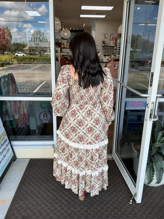 Forte Lt Sage Victorian Floral Smocked Bodice Maxi Dress
