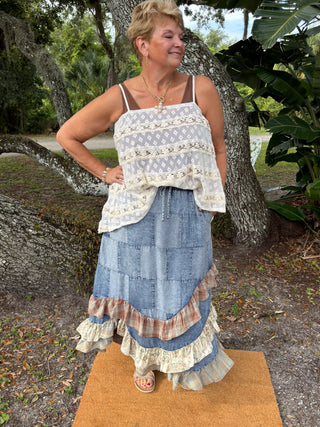 Alternate view of I'm the Problem Patchwork Ruffle Skirt

