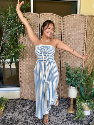 Alternate view of Ocean Blue Stripe Strapless Jumpsuit
