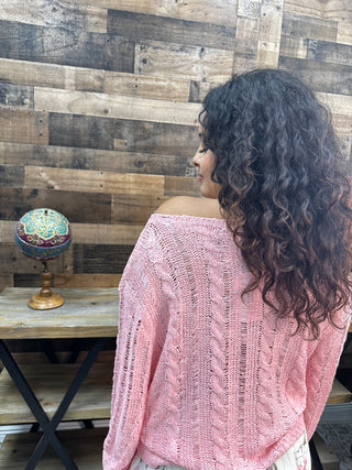 Alternate view of POL SOFT PINK Twisted Weave Long Slv Sweater Top
