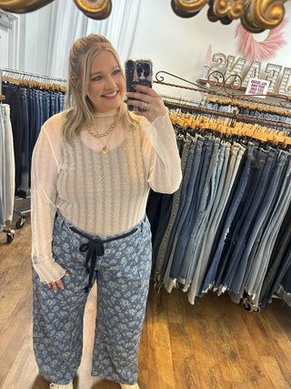 White Round Neck Long Slv Dainty Dot Layering Top