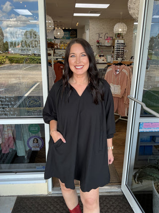 Umgee Black A-Line Dress w/ Scallop Hem