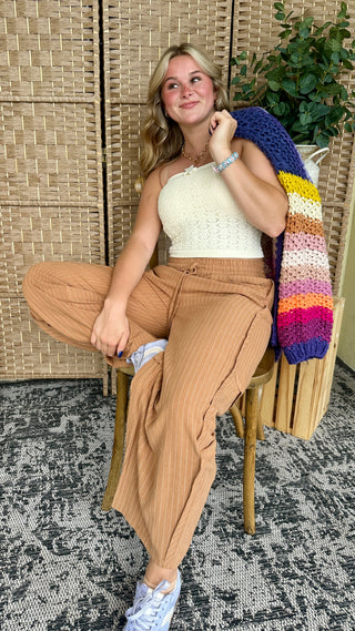 Alternate view of Walking on a Thin Line CAMEL Relaxed Fit Pants

