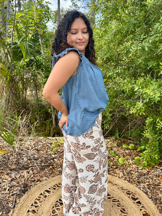 Alternate view of A & She Tencel Chambray Ruffle Cap Sleeve Top
