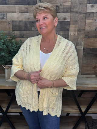 POL PINEAPPLE Crochet Open Front Cardigan