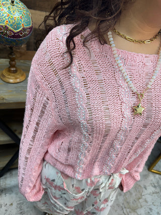 Alternate view of POL SOFT PINK Twisted Weave Long Slv Sweater Top
