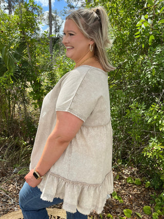 Alternate view of Ecru Ruffle Bottom Top
