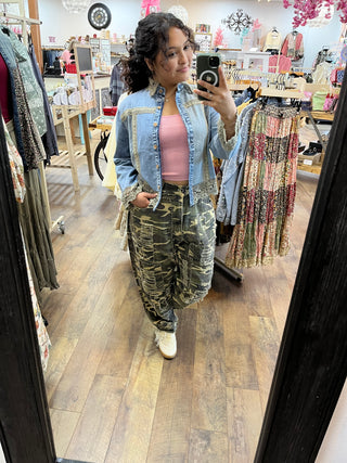 BlueVelvet Camo Faux Distressed Patchwork Pants