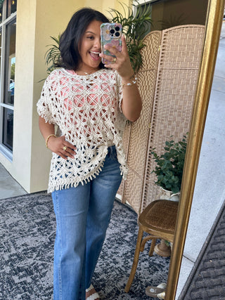 Alternate view of Easel Criss Cross Natural Crochet Top OVERSIZED
