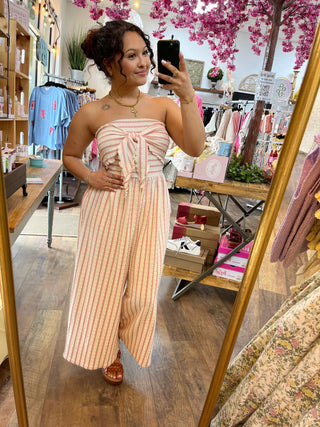 Strawberry Swirl Stripe Strapless Jumpsuit