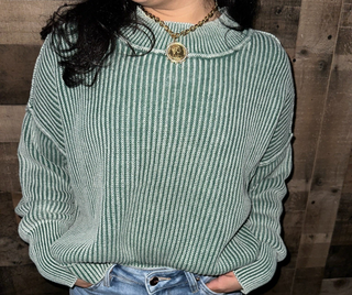 Green Ribbed Oversized Sweater Top