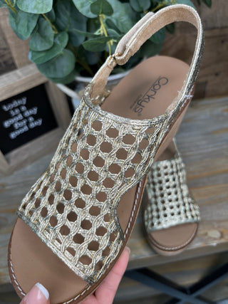 Corkys Golden Woven Carley Wedge Sandal