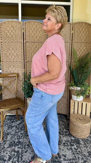 Alternate view of Easel Plain Jane DUSTY ROSE Drop Shoulder Top OVERSIZED
