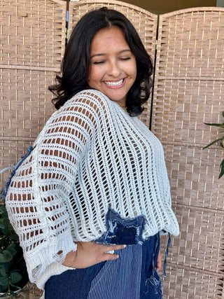 Alternate view of Star Spangled White Open Weave Top OVERSIZED
