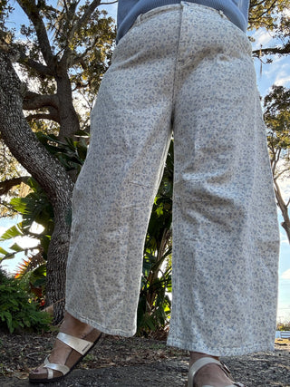 Cream & Ditzy Blue Floral Gypsy Fit Button Fly Pant