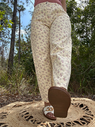 Alternate view of Cream & Ditzy Mauve Floral Gypsy Fit Button Fly Pant
