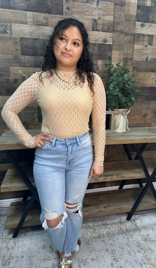 Davi & Dani Nude Metallic Mesh Layer Top