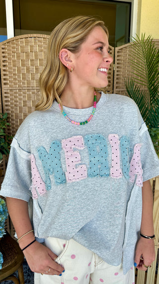 Alternate view of Peach Love Americana Polka Dot Top

