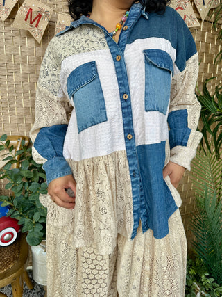 Alternate view of Young Threads Choosin' Texas Denim & Ivory Patchwork Top
