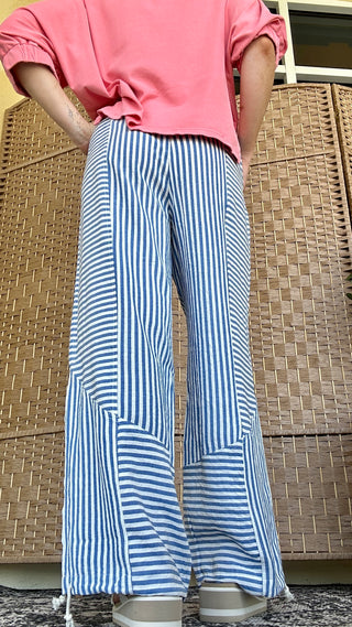 Alternate view of Breezy Beach Blue Striped Wideleg Jogger Pants
