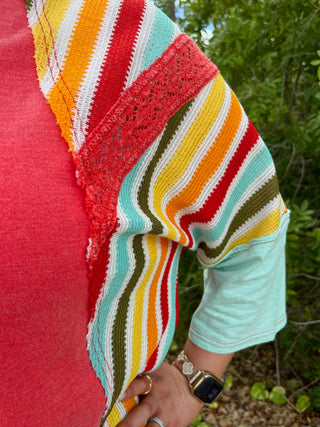 Alternate view of Easel RED Mineral Wash 3/4 Slv Multi Stripe Top
