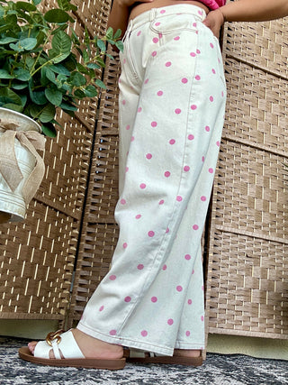 Alternate view of Peach Love Cream & Pink Polka Dot Gypsy Fit Wide Leg Pant

