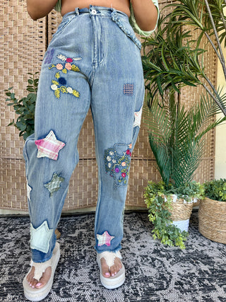 Front Row Seats Star Patchwork Denim Pants