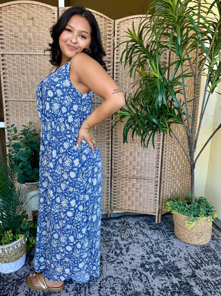 Alternate view of Walk the Line Blue Floral Jumpsuit
