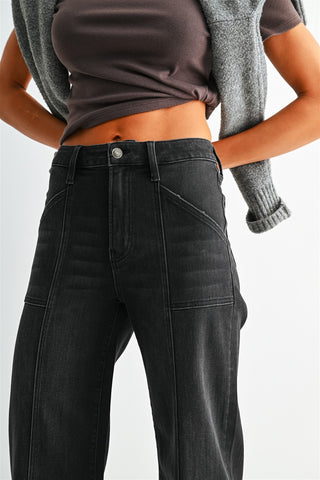 MICA W4106 Vintage Black Trouser Hem Wide Leg Jeans

