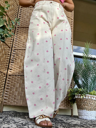 Alternate view of Peach Love Cream & Pink Polka Dot Gypsy Fit Wide Leg Pant
