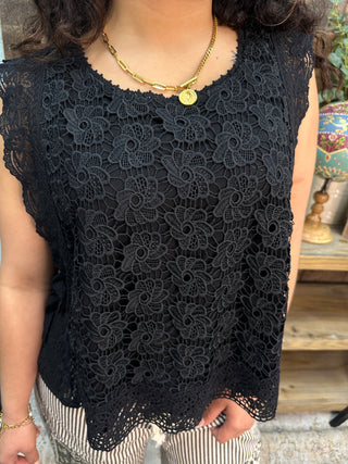 Like Love Black Lace Crochet Sleeveless Top
