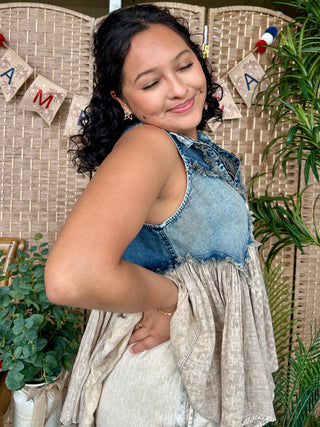 Alternate view of Young Threads Boho Cowgirl Denim & Ivory Tiered Top
