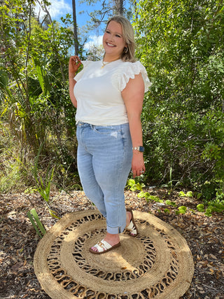 Alternate view of White Eyelet Flutter Sleeve Top
