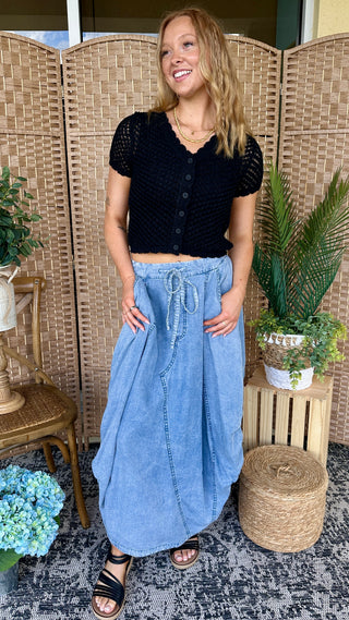 Alternate view of Country Roads Take Me Home Denim Tencel Skirt

