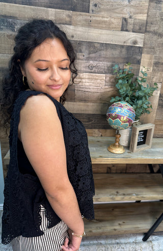 Like Love Black Lace Crochet Sleeveless Top