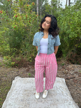 Oddi Pink Striped Relaxed Fit Cotton Pants