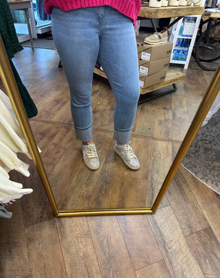 Vervet T7000 High Waist Crop Slim Straight w/ Rhinestone Cuff Jeans