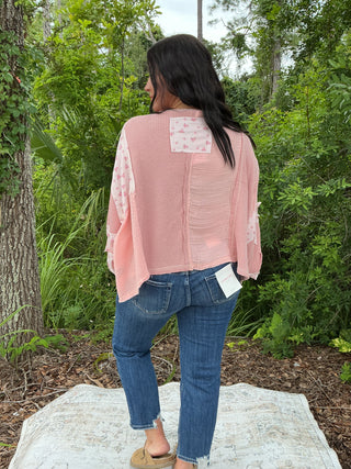 POL Pink Peace Floral Patch Top