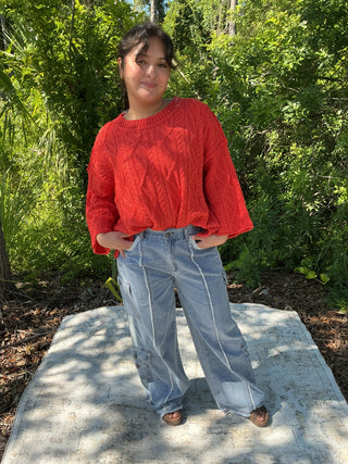 POL Vintage Wash Fringe Front Jean w/ Crochet Lace Detail