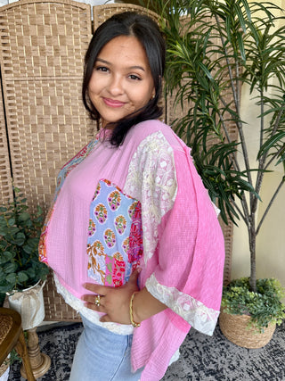 Alternate view of POL Candy Pink Floral Oversized Top
