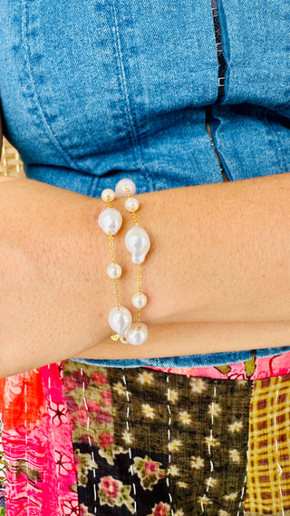 Baroque Pearl Duo Chain Magnetic Bracelet
