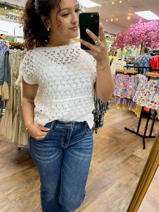 POL Cloud White Crochet Top