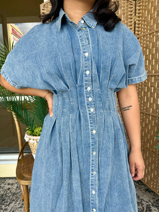 Alternate view of In Feb Mineral Washed Denim Button Down Pleated Midi Dress
