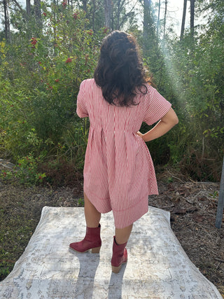 Star Drop Red Stripe Short Twill Swing Dress