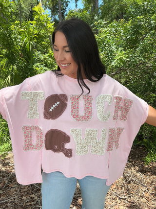 Pink Football TOUCHDOWN Patch Oversized Shirt Peach Love