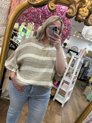 Alternate view of POL Mocha Stripe Beachy Oversized Top
