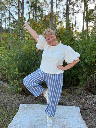 Oddi Blue Striped Relaxed Fit Cotton Pants