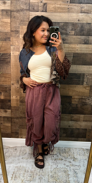 Young Threads Patchwork Denim Cropped Collar Shrug