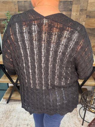 POL BLACK Crochet Open Front Cardigan